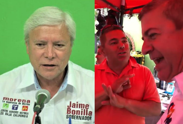 Jaime Bonilla y a un lado un elector con Oscar Vega.