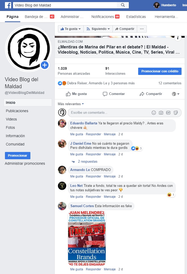 Comentarios de bots de Morena en la página del vídeo blog del Maldad.