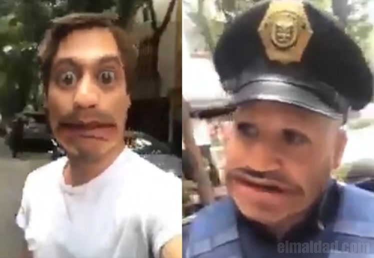 Joven pone filtro de Snapchat a policías.