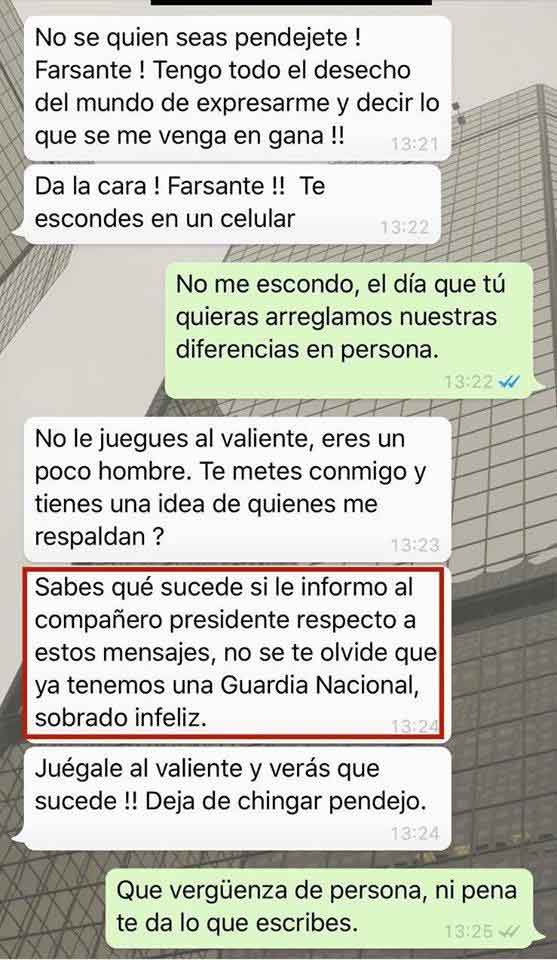 Los mensajes de WhatsApp que mandó Fernández Noroña a Rafael Arias.