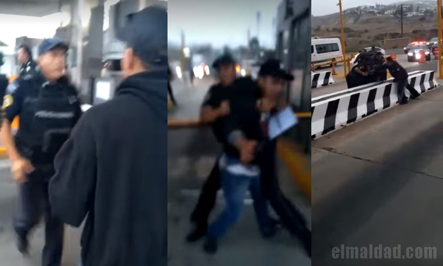 La policía federal reprimiendo a manifestante en Tijuana.