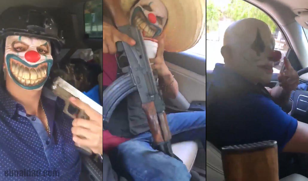 Hombres armados con máscara de payasos terroríficos recorren las calles en Tamaulipas.