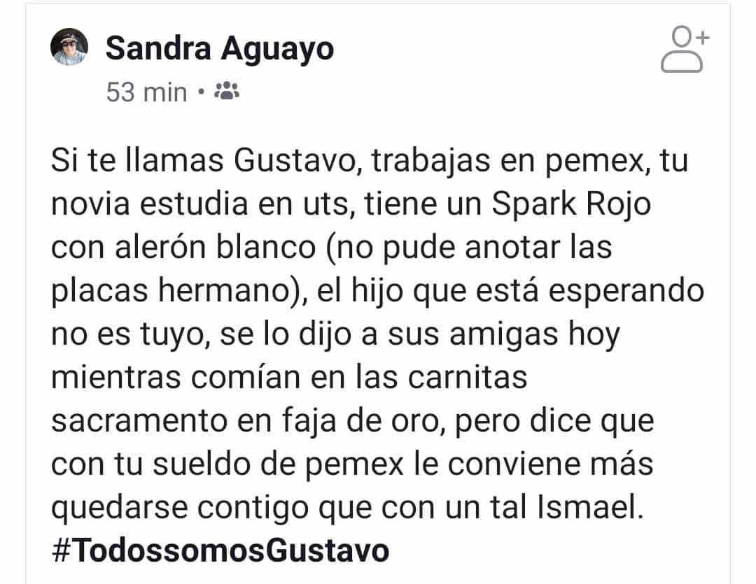 Estado en Facebook de Sandra Aguayo.