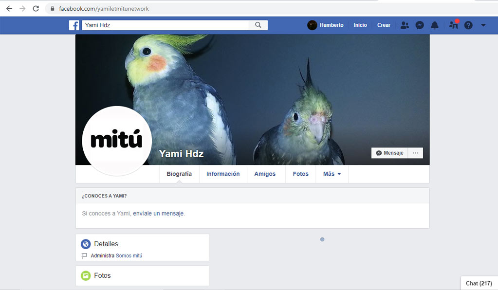 El perfil del administrador de la página de MiTú en Facebook.