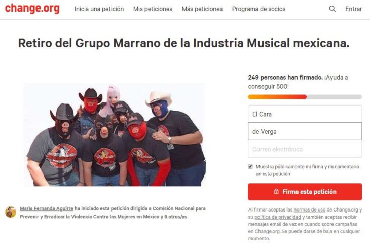 Petición en contra del Grupo Marrano.