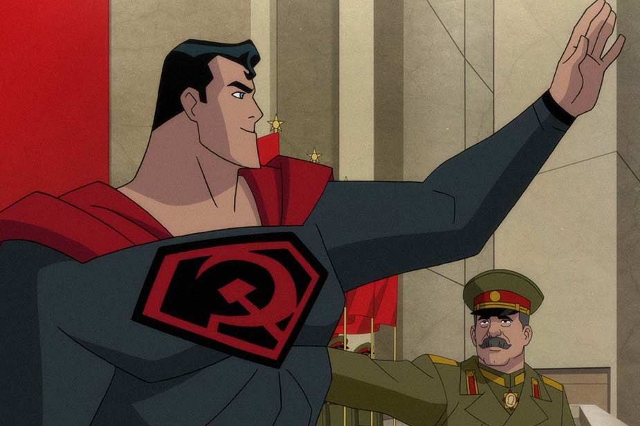 Superman: Hijo Rojo. Escena en que Stalin presenta a Superman ante los medios rusos.