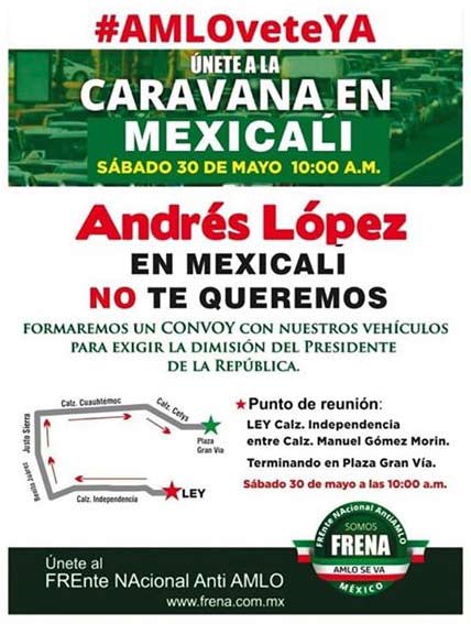 Ruta de la caravana anti-AMLO en Mexicali.
