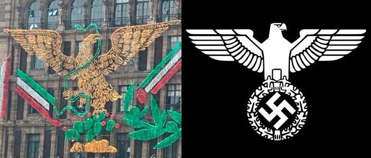 Águila en el zócalo y el símbolo nazi.