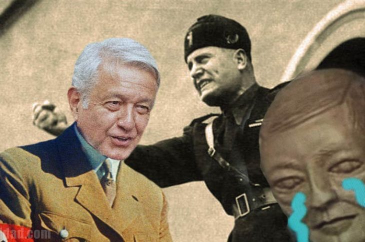 AMLO, Mussolini y el busto de Juárez.