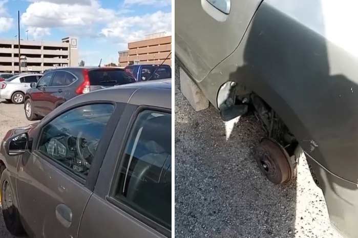 Ciudadana denuncia robo de llanta en el estacionamiento del gobierno de BC.