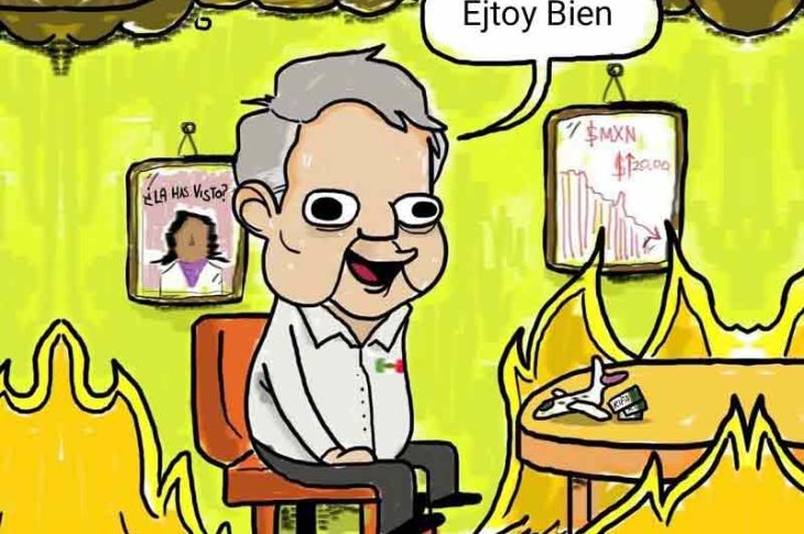 Meme de AMLO en un México en llamas.