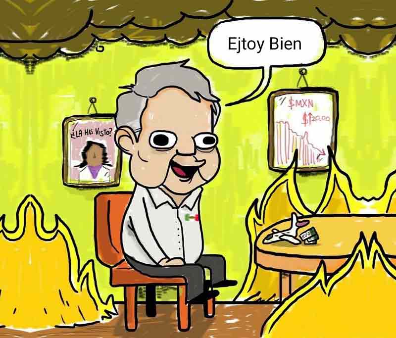 Meme de AMLO en un México en llamas.