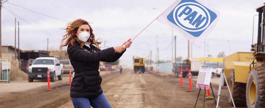 Meme de Marina del Pilar ondeando bandera del PAN.