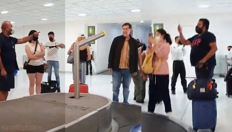 Noroña siendo increpado por ciudadanos en el aeropuerto de la CDMX.