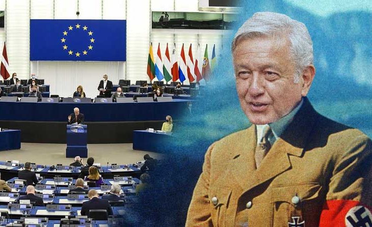 Parlamento Europeo y AMLO.