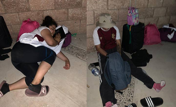 Jóvenes deportistas de BC intentando descansar horas antes de competir.