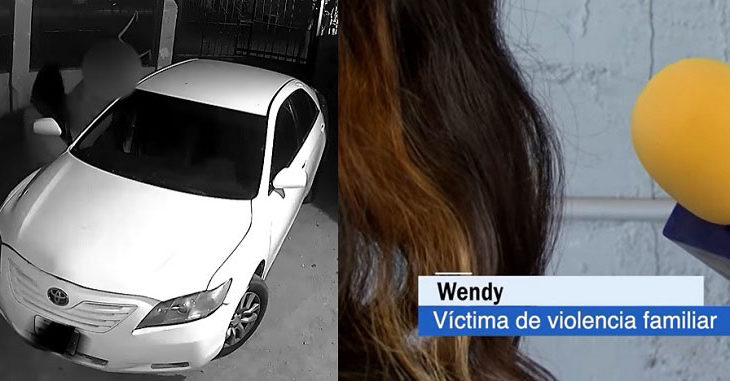 Ex iniciando el incendio del auto de Wendy y la víctima dando testimonio a Televisa.