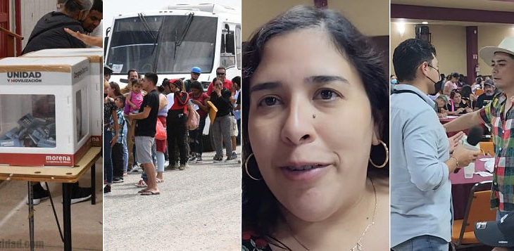 Urna de votaciones internas de Morena en Mexicali, acarreados, doña "Te Corro" y el reportero siendo corrido por un metiche de Morena.