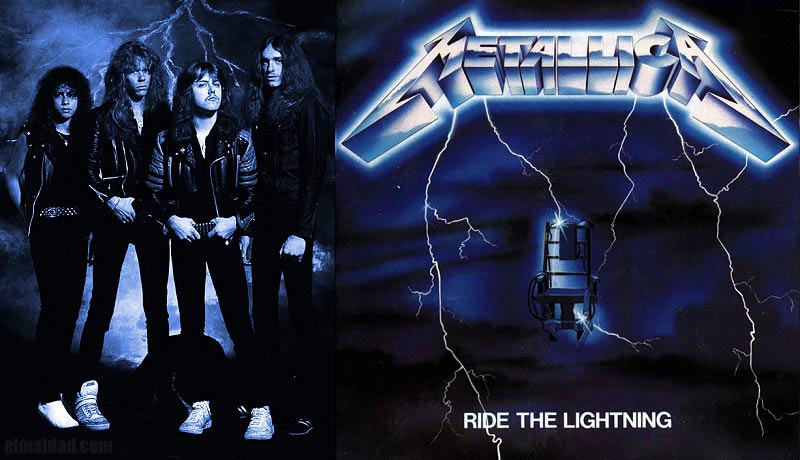 Metallica en 1984 y la portada de su disco "Ride The Lightning".