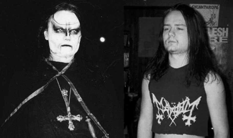 Euronymous con su outfit y sin maquillaje en su tienda de discos.