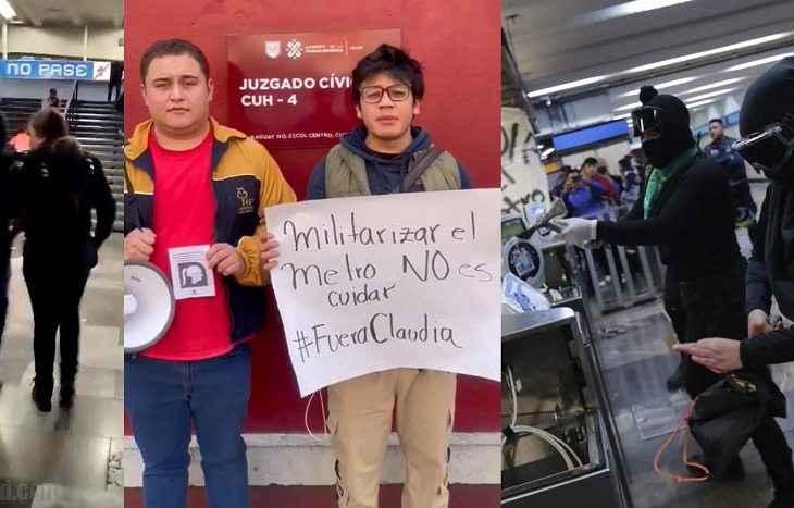 Estudiante de prepa siendo detenido, estudiantes de derecho en el juzgado por la detención de un compañero y colectivos feministas con toda impunidad destrozando el metro.