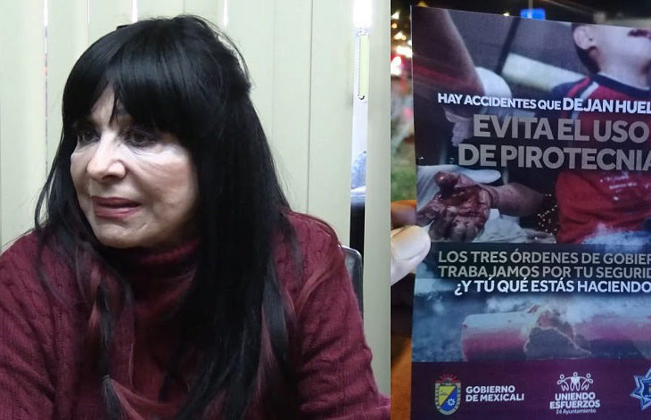 Norma Bustamante, alcaldesa de Mexicali y el volante que repartían fuera de la Cohetera Cachanilla.