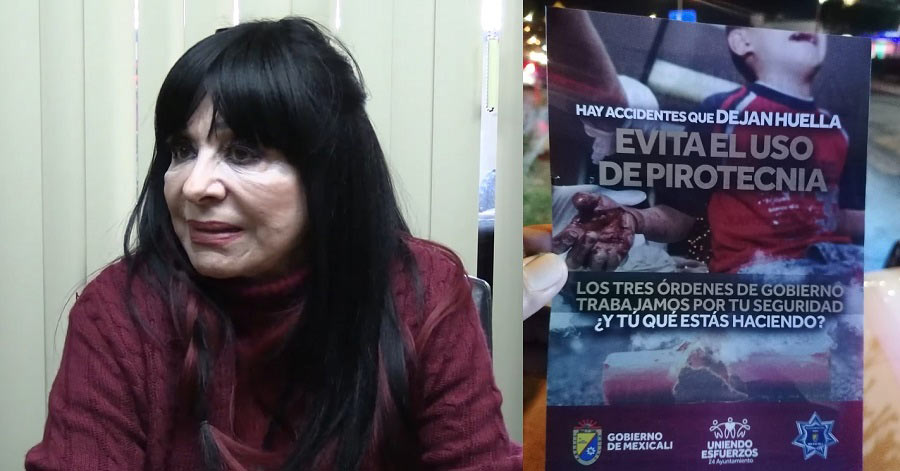 Norma Bustamante, alcaldesa de Mexicali y el volante que repartían fuera de la Cohetera Cachanilla.