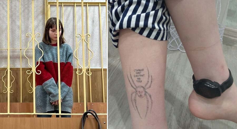 Olesya Krivtsova en audiencia y mostrando tatuaje.