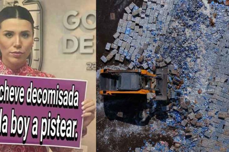 Meme de Marina del Pilar en el 2020. Destrucción de la cerveza que robó. Foto: Víctor Medina.