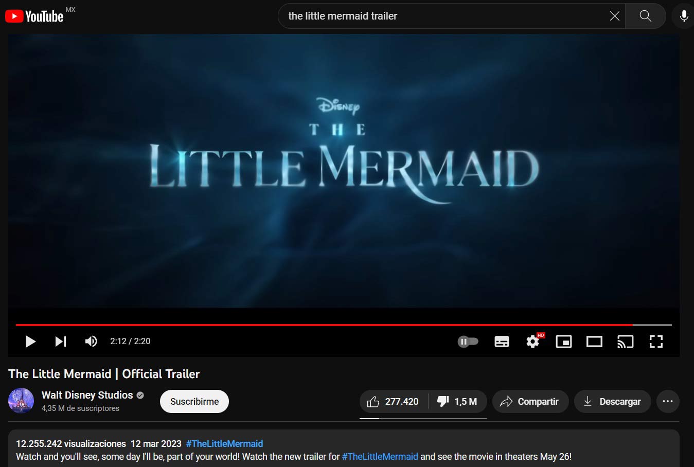 Dislikes en el trailer de La Sirenita.