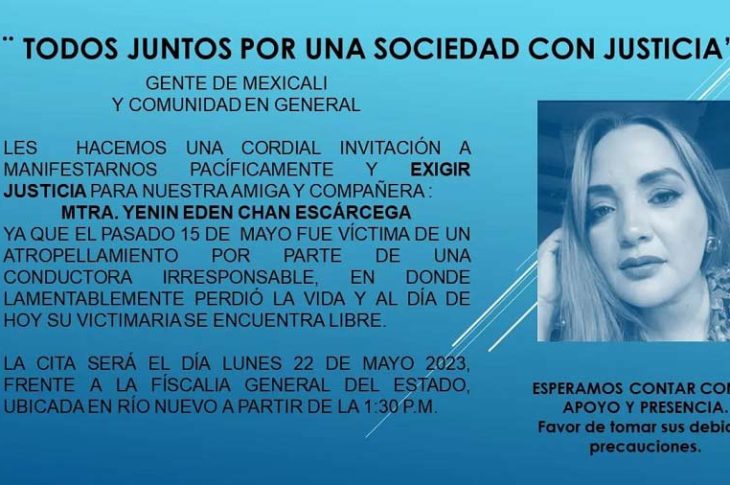 Flyer convocando a manifestación para exigir justicia en el caso de Yenin Chan.