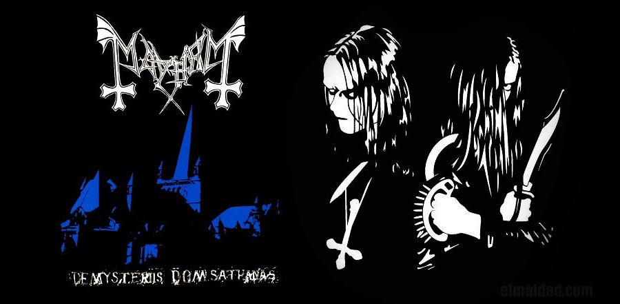 Portada del De Mysteriis Dom Sathanas de Mayhem, a un lado Euronymous y Varg Vikernes.