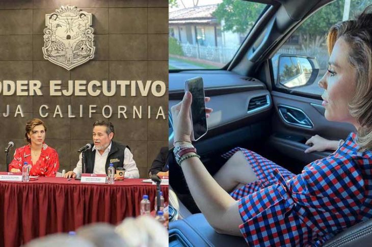 Marina del Pilar, gobernadora de Baja California con Catalino Zavala y en una camioneta en la colonia Nueva.