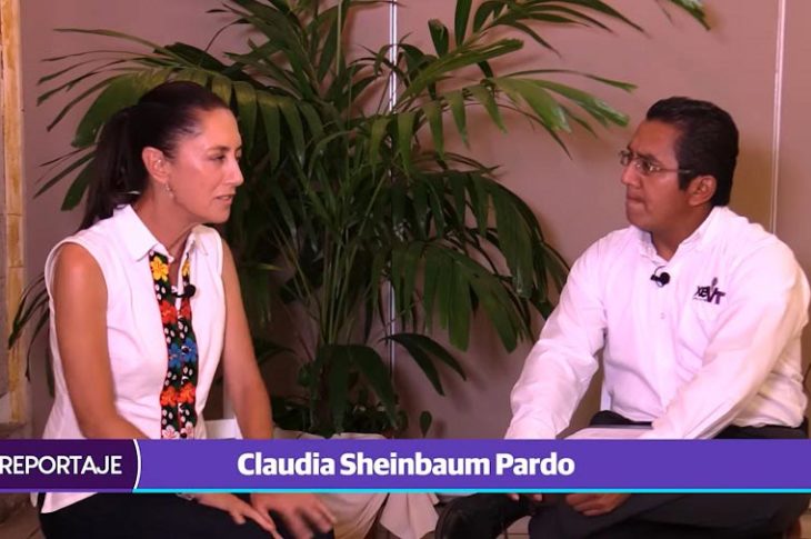 Momento en que Sheinbaum le dice al reportero que está violenta la entrevista.