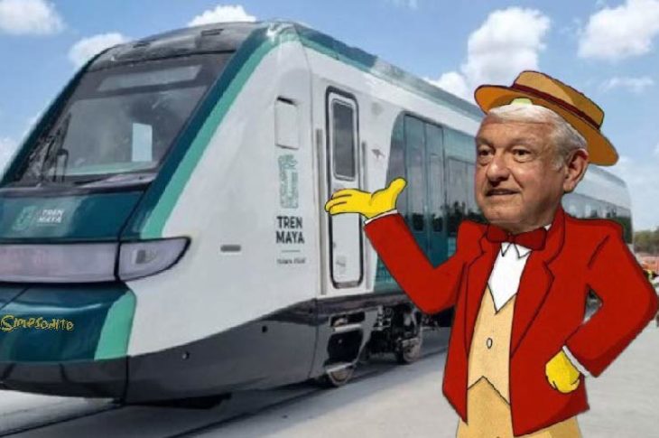 AMLO y el tren maya. Meme de Simpsonito.