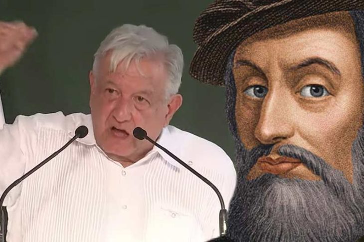 AMLO en su discurso en Culiacán y Hernán Cortés.