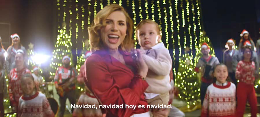 Captura de pantalla del spot navideño de Marina del Pilar pagando por el gobierno de Baja California.