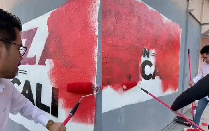 Priistas pintan basura electoral de Morena.