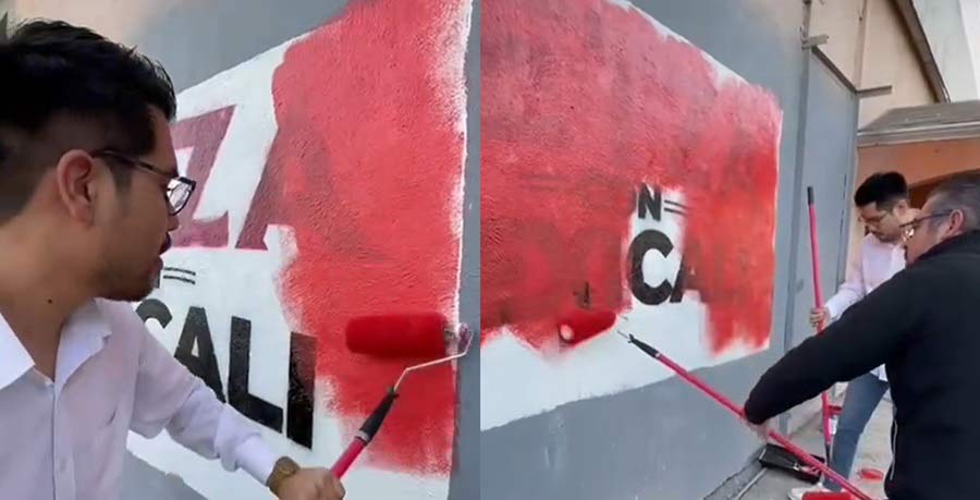 Priistas pintan basura electoral de Morena.