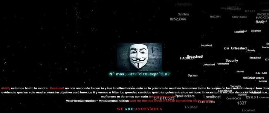 Mensaje de Anonymous México a AMLO en 2020.