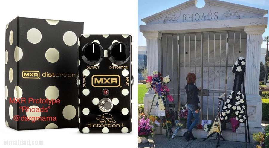 Prototipo del pedal MXR de Randy Rhoads, la hermana de Randy visitando su tumba en 2022.