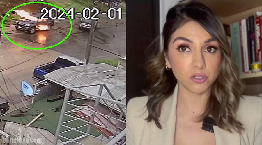 Auto en llamas de la periodista Yolanda Caballero.