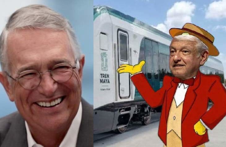 Ricardo Salinas Pliego y un meme de AMLO con el tren maya.