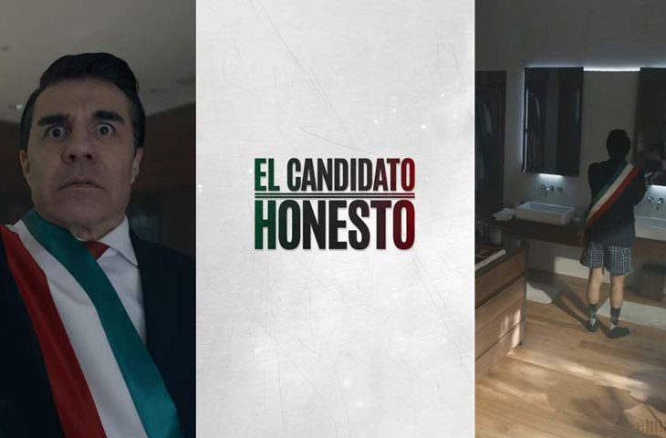 Capturas de pantalla del promocional de la películka "El Candidato Honesto", protagonizada por Adrián Uribe.