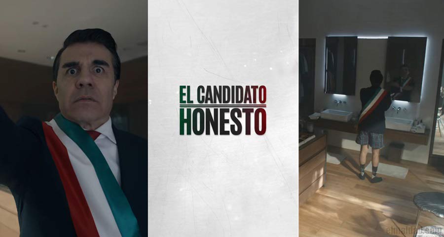 Capturas de pantalla del promocional de la películka "El Candidato Honesto", protagonizada por Adrián Uribe.