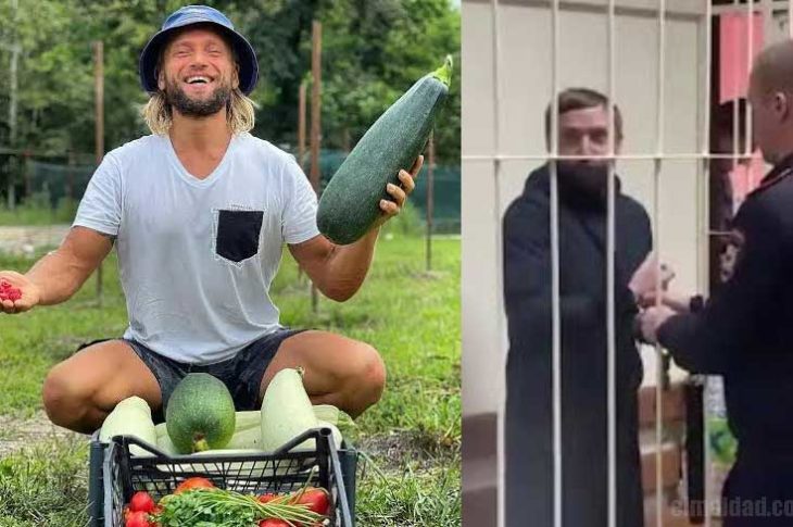 Maxim Lyutyi con frutas y verduras, a un la detenido.