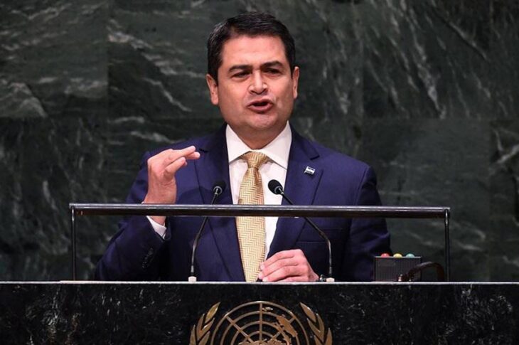 Juan Orlando Hernández dando un discurso en la ONU en el 2014.