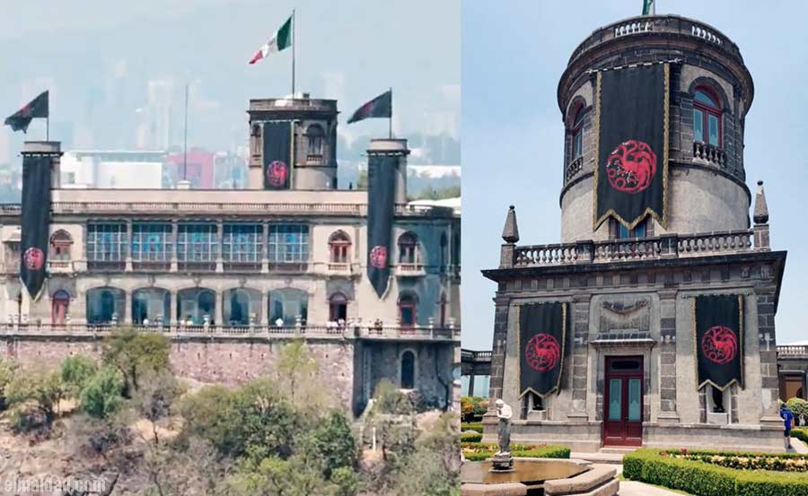 El castillo de Chapultepec con emblemas de Rhaenyra Targaryen.