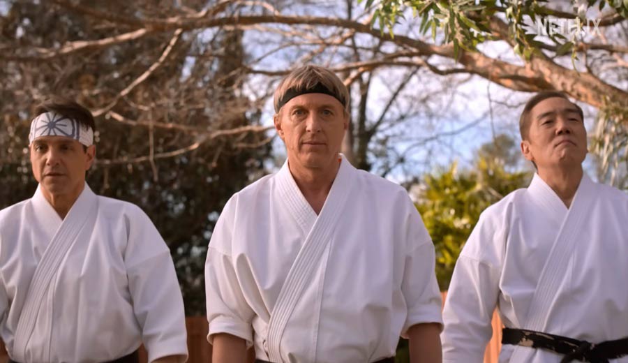 Captura de pantalla del trailer de Cobra Kai 6: part 1. Daniel, Johnny y Chozen.