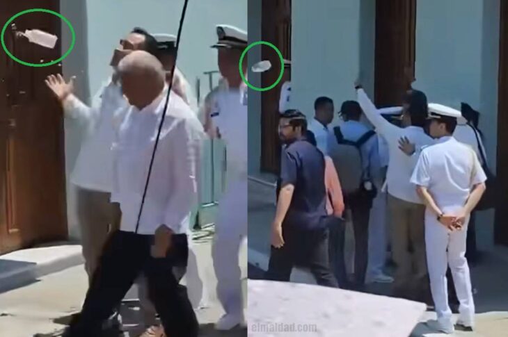 Lanzan botellas a AMLO en Veracruz.